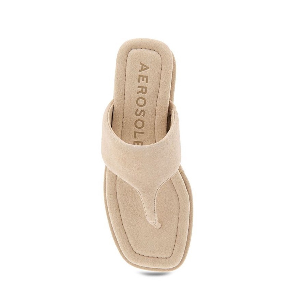 AEROSOLES Beige Suede Thong Sandals - Picture 2 of 9
